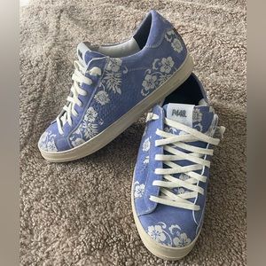 P448 court sneaker ‘Made in Italy’ blue floral with leopard hit in the heel